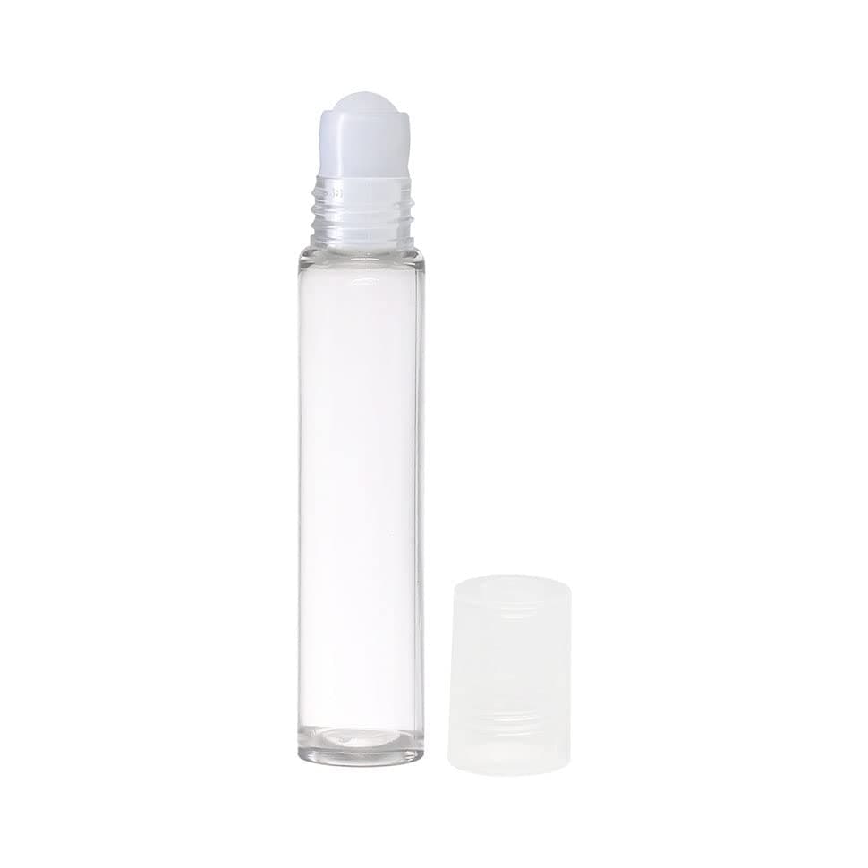 Empty Clear/Transparent Plastic Roll On Bottles (10 ML) With Clear Cap For Essential Oils, Perfumes, Lip Balms | Refillable & Eco- Friendly Leakproof Bottle (Pack of 3)