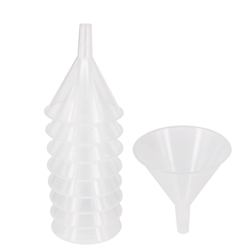 8 Pack Multi-Purpose Plastic Funnels with Long Reaching Spout (4.7”) for Water Bottle, Easy and Smooth Content Transfer by ZMYBCPACK