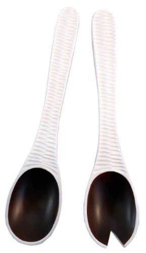 Enrico 3160MH6080 Mango Wood Honeycomb Salad Servers, White
