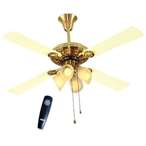 USHA Fontana Orchid 1280mm ISI Ceiling Fan with Decorative Lights|BEE Star Rated|100% Copper Motor|RF Remote, High Air Speed and Delivery|2 Year Warranty|(Gold Ivory) Pack of 1