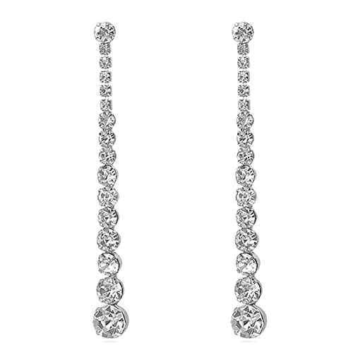 Dangly Drop Long Dangle Statement Chain Earrings - Rhinestone Crystal for Women Bridal Wedding Party