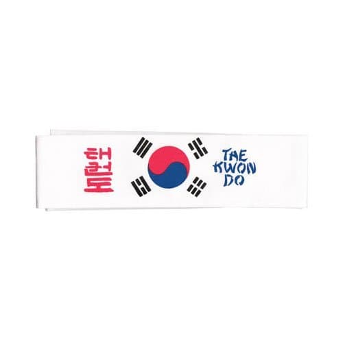 Tiger Claw Korean Flag TKD Headband - Unisex Adult, White/Blue/Red/Black, 42 inches