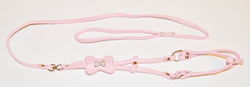 Dog Harness, Step In, Leather and a Dog Bone With Rhinestones, Including The Leash Connected With Swivel by Smizel (Small, Light Pink)