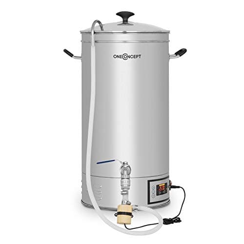 oneConcept Hopfengott Mash Kettle - Mash Tun, Home-Brewing System, 30-140 ° C, 500-1600 Watts, Circulating Pump, 4 Programmable Steps, Colour Display, Stainless Steel, Silver - 30 L