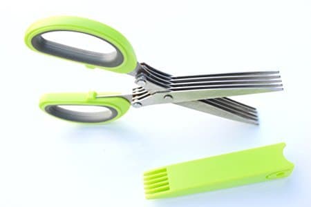 Premium Herb Scissors By LS Company | Five Stainless Steel Blades | Extremely Sharp | Strong | Dishwasher Safe | Cover/Cleaning Comb | Multi Purpose Kitchen Shear | Useful Tool