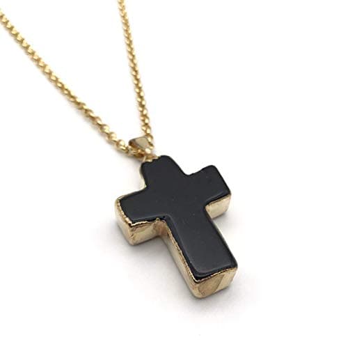 Natural Black Tourmaline Cross Pendant Necklace for Men Women 22 inches