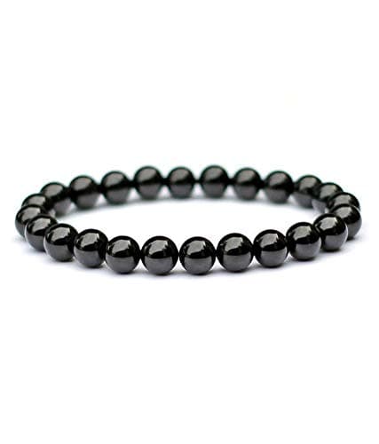 AARTI CART Black Tourmaline Semi Precious Gemstone Bracelet | Natural & Original | Charged Activated Energized for Positive Energy Health | Inner Purity, Body Mind Soul Relaxation Therapy Yoga | Semi Precious Gem Stone | Protection Money Magnet | Good Luck Prosperity Attractor | Cleanser Bracelet | MEN & WOMEN | Stretchable Band 6.5 to 7.5 inches | Bead Size: 8 mm