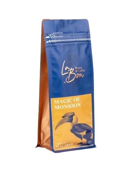 La Bon Beans & Coffee Magic of Monsoon 100% Arabica Specialty Grade | Medium Dark Roast | Moka Pots Grind | Freshly Roasted Beans Coffee Powder 250 gm resealable sustainable Pouch.
