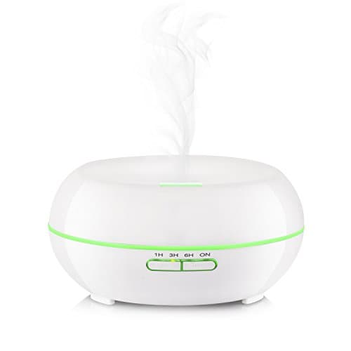 Essential Oil Diffuser - Aroma Diffuser Ultrasonic Whisper Quiet Cool Mist - Aromatherapy Humidifier with 7 Color Changing LED Lights - Auto Shut Off for Home and Office - BPA Free (200ml White)