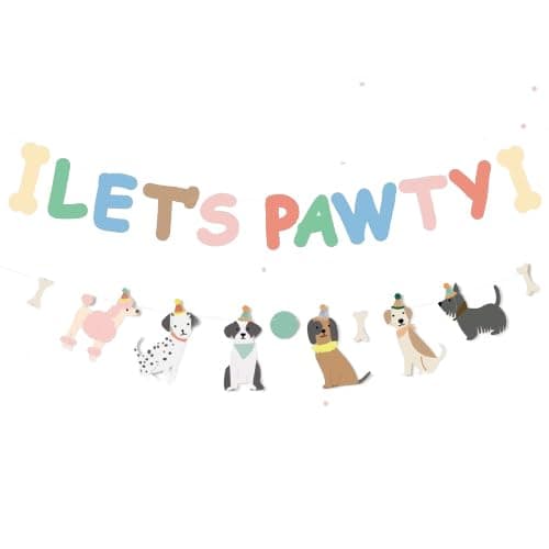 Lets Pawty Sign Banner Backdrop, First Birthday Decorations, Dog Birthday Party Supplies Family Party Suppliers Pet Party Decorations (Let’s Pawty & Dog Banner)