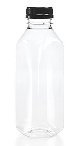 (100) 16 oz. Clear Food Grade Plastic Juice Bottles with Tamper Evident Caps (Square) 100/pack (16 oz.)