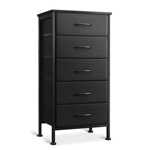 Casaottima Dresser for Bedroom with 5 Drawers, Small Dresser Chest of Drawers Fabric Dresser with Sturdy Steel Frame, Black