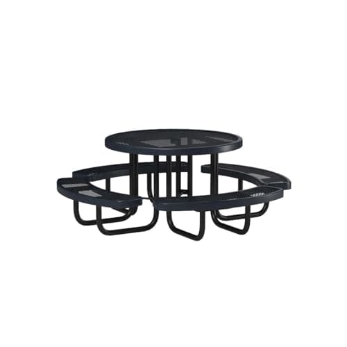 COATEDOUTDOORFURNITURE Heavy-Duty Portable Outdoor Picnic Table with Umbrella Hole, Expanded Metal Commercial-Grade Patio Dining Furniture Made in America (46" Round Top, Dark Blue)