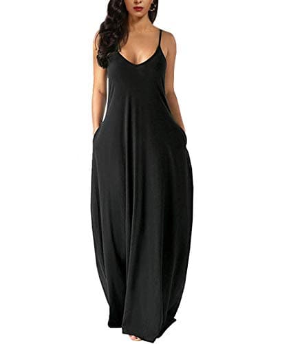 Womens Casual Sleeveless Plus Size Loose Plain Long Maxi Dress with Pocket