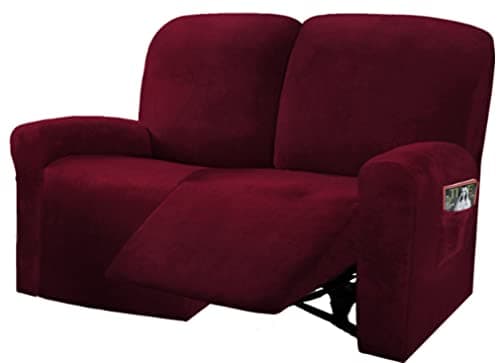 Reclining Love Seat Slipcover, 48" - 65" L, 6-Piece Velvet Stretch Loveseat Reclining Sofa Covers, 2 seat Love seat Recliner Cover, Thick, Soft, Washable (Burgundy - Wine)