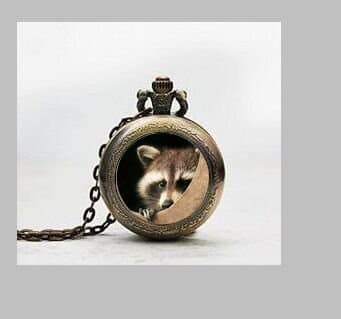 Raccoon Pendant Pocket Watch ,Raccoon Necklace Pocket Watch Charm, Raccoon Pendant Pocket Watch Glass Tile Jewelry,glass Raccoon Watch,raccoon Potphoto
