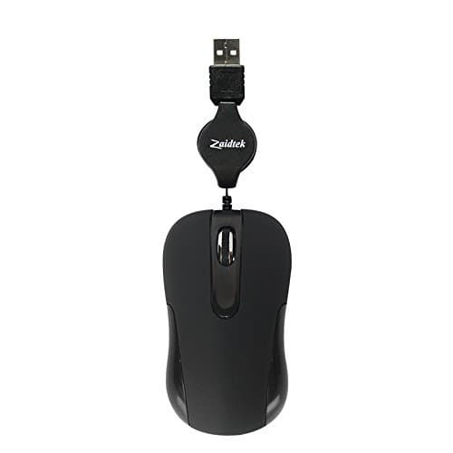 Zaidtek HM5079 USB Retractable Cable Mini Optical Mouse or Portable Travel Mouse For PC Laptop ---black (Rubber Black)