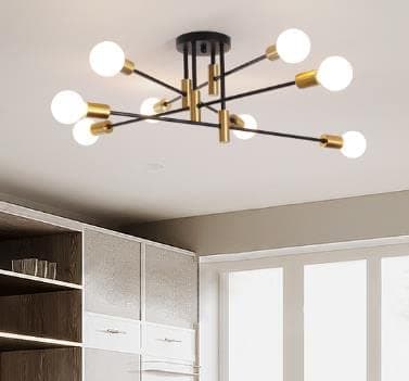 Jaycomey Sputnik Chandelier Modern Black+Gold Ceiling Lighting Adjustable Industrial Ceiling Pendant Light Fixture for Kitchen Living Dining Room Bedroom Foyer 8 Lights (Bulbs NOT Included)
