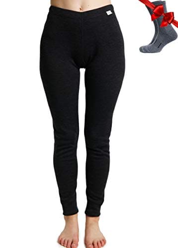 Merino.tech Merino Wool Base Layer Womens Pants 100% Merino Wool Leggings Midweight Thermal Underwear Bottoms + Wool Socks