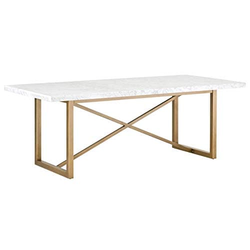 MAKLAINE Marble Top Dining Table in White and Brushed Gold