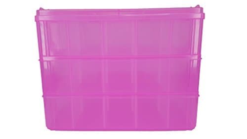 Papi Max XXL Minifigure Storage Display Box 3 Stackable Layers 27 Dividers 30 Compartments With Handle (Clear Pink)