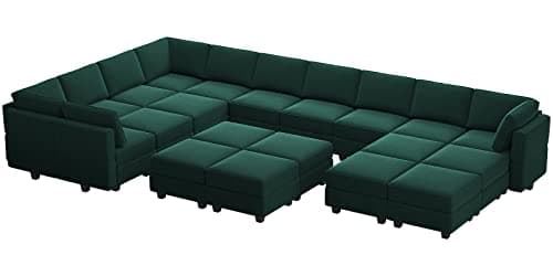 Belffin Modular Large Sectional Sofa with Storage Seat Oversized U Shaped Couch with Reversible Chaise Modular Sofa Set with Ottoman Velvet Green