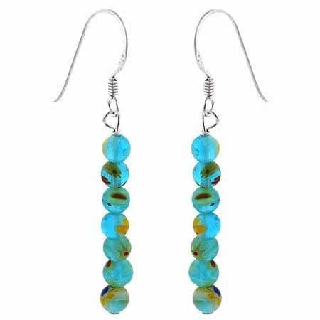 Sterling Silver Aqua Blue Murano Glass Millefiori 4mm Bead Earrings