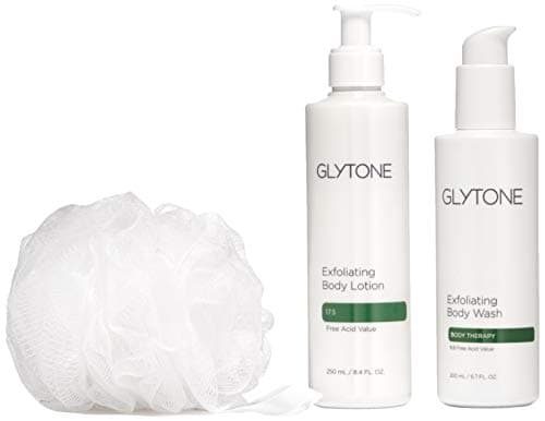 Glytone KP Kit Keratosis Pilaris - Exfoliating Body Wash, Lotion, Shower Pouf, Smooth Rough &Bumpy Skin,Chicken Skin,Fragrance-Free,Kit
