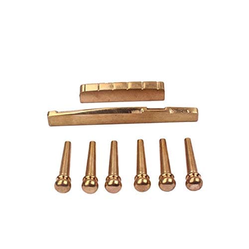 6Pieces Golden Brass Bridge Pins with Guitar Bridge Saddle Nut Set suit for Acoustic Guitar