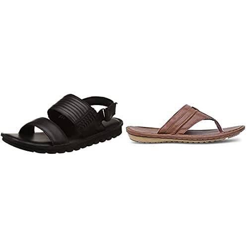 BATA Men's Robbins Black Leather Sandals