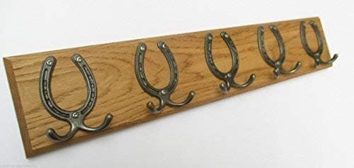 Ironmongery World® 9 sizes SOLID OAK WOODEN HANDMADE COAT RACK HANGER HANGING PEGS BOARD RAIL 122 SMALL HORSE SHOE HOOK (6 HOOKS - 68CM)