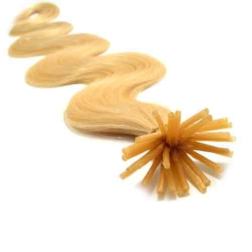 25 Strands Wavy Body Wave Micro Ring Links Locks Beads Keratin Stick I Tipped Pre Bonded Human Hair Extensions Color (#22 Light Blonde)