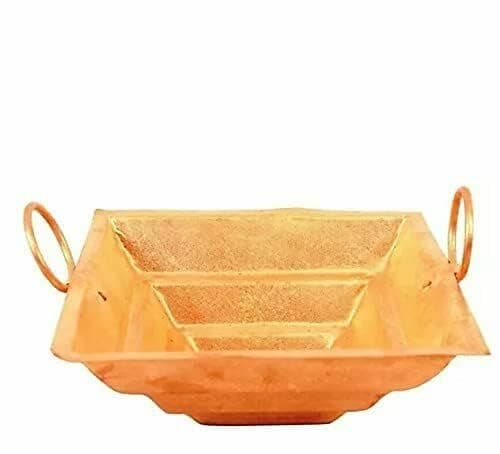 Copper Havan Kund/Agnihotra With Stand & Copper Spoon (Hawankund(8"x8") Length-8",Width-8")