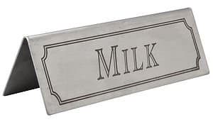 Brushed Stainless Steel Milk Table Signs by Glitz Distribution