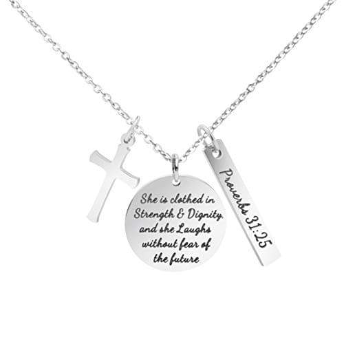 Bible Verse Cross Pendant 𝐂𝐡𝐫𝐢𝐬𝐭𝐢𝐚𝐧 𝐍𝐞𝐜𝐤𝐥𝐚𝐜𝐞𝐬 Prayer Charm Faith Religious Birthday Christmas Jewelry for 𝐖𝐨𝐦𝐞𝐧