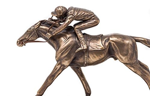 Galloping Racehorse & Jockey Sculpture - Cold Cast Bronze Horse Racing Figurine