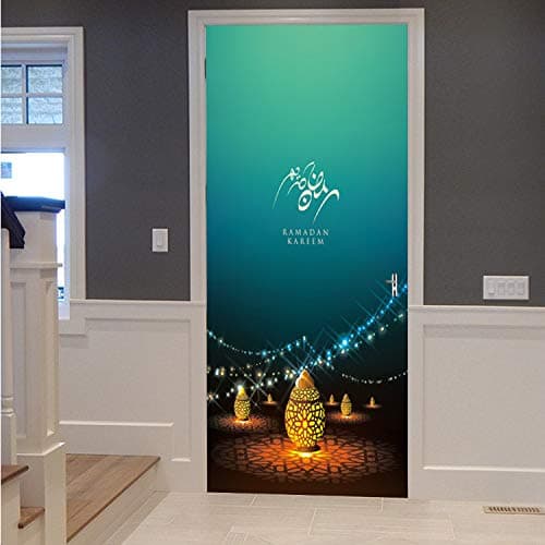 lili-nice Mosque Home Mural Poster Sofa Wall Decoration Islamic Lantern Vinyl Door Stickers Muslim Pattern Arabic Art Wall Decals Latest 77 * 200CM