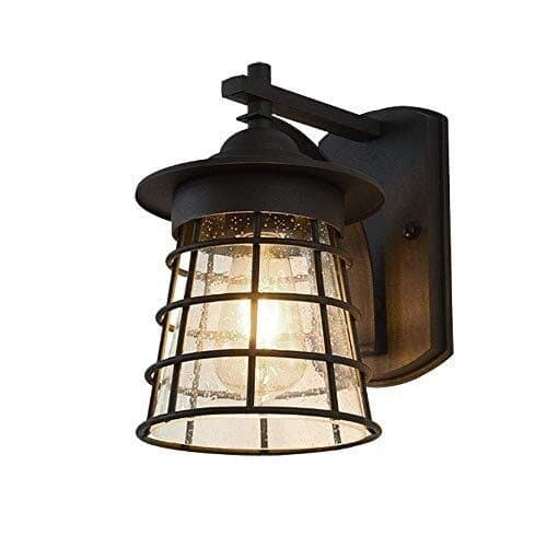 ZWJ-Wall Lamp Rishx Vintage E27 Black Metal Outdoor Wall Lamp External Balcony Corner Glass Wall Light Villa Entrance Garden Sconce Lantern