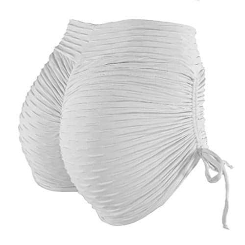 Women's Sport Fitness Gym Stretchy High Waisted Ruched Butt Lifting Workout Running Yoga Shorts (L, White)
