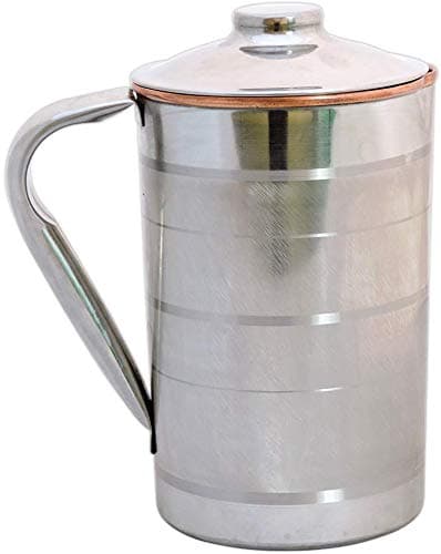 Stainless Steel and Copper Pitcher with Lid | Heavy Duty Stainless Steel and Pure Copper Jug with Matching Lid | Steel and Copper Pitcher for Ayurvedic Benefits Jug