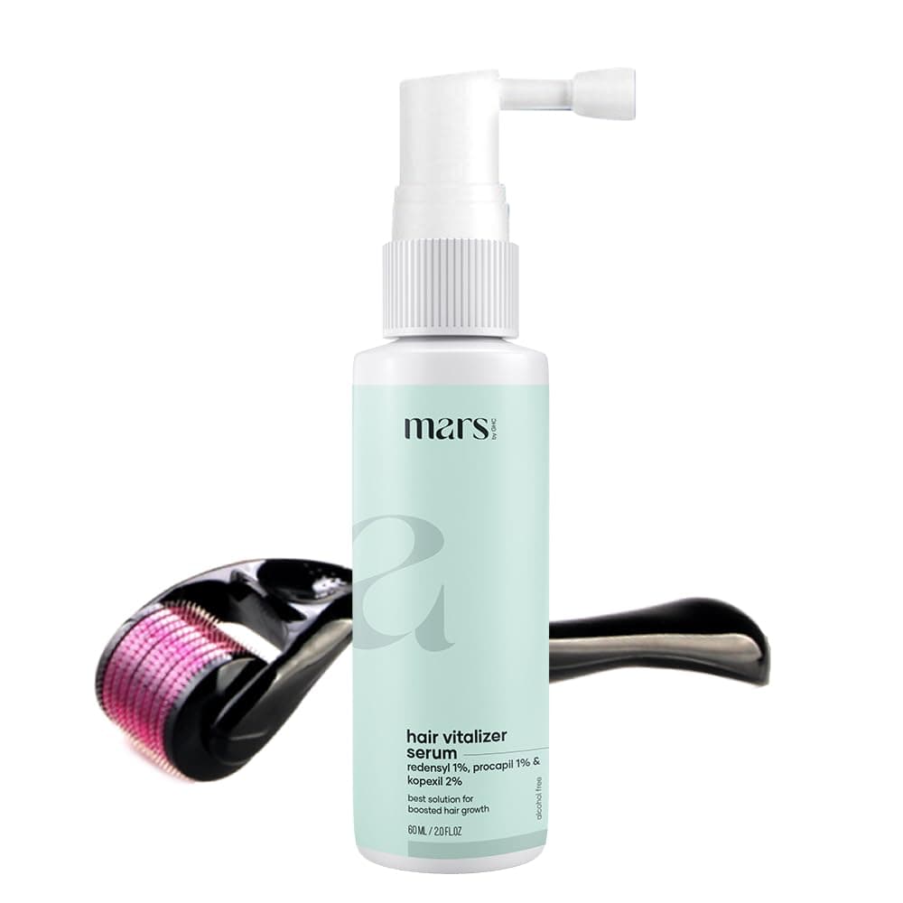 mars by GHC Hair Growth Kit | Hair Growth Vitalizer 60ml | Derma Roller Hair Activator | Reduces Hair Fall & Reactivates Hair Follicles