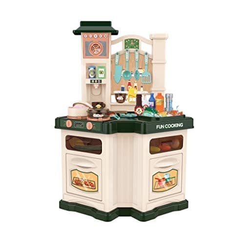 Little Kitchen Playset, Kids Kitchen Set Toy with Realistic Lights & Sounds,Simulation of Spray, Play Sink with Running Water, Dessert Shelf Toy & Other Kitchen Accessories Set for Girls Boys (Green)