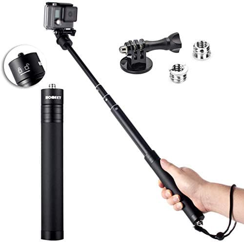 Homeet Selfie Stick Telescopic Aluminium Hand Grip with Adapter 1/4"-3/8" Thread Handheld Pole Extended Monopod for Action Camera (7.5-28.7inch)