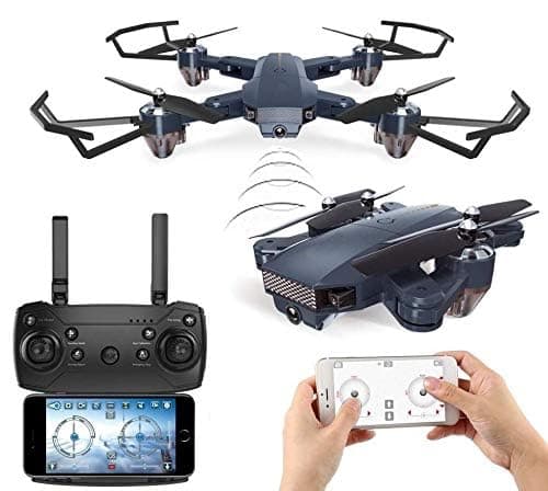 AmitashaFoldable Remote Control Drone with Camera HD Wide Angle Lens Optical Flow Positioning with 1000mAh Battery WiFi FPV 4-Axis Camera with Flash Lights