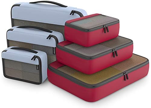 Packing Cubes Organizer Bags For Travel Accessories Packing Cube Compression 6 Set For Luggage Suitcase (Gray Red)