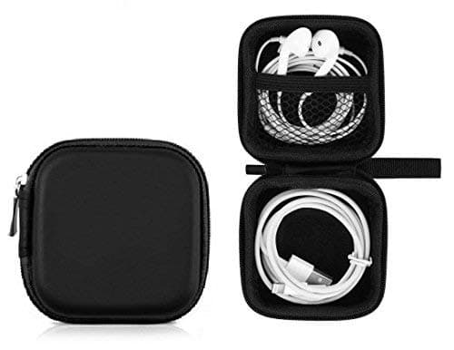 Maisha Earphone Case Square Mini Hand Pouch Case Cover for Headphones Bag Hard Case and Soft Inner Lining (Black)