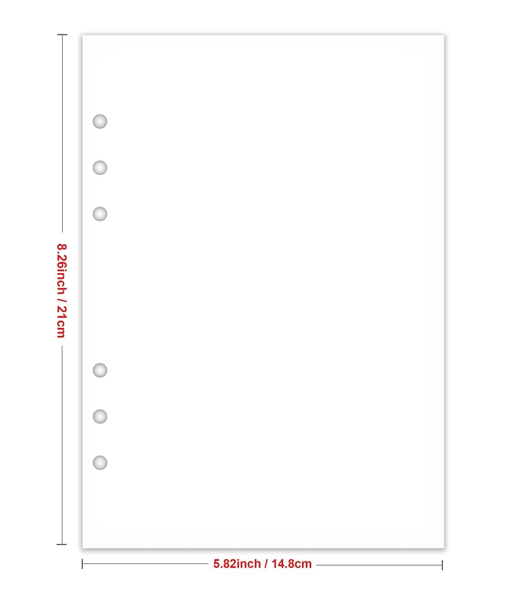 A5 Blank Paper, Refills for Filofax Planner/Binders/Organizer, 6 Hole Punched, 100 Sheets/200 Pages Filler Paper, 100gsm, White, 5.8'' x 8.2''