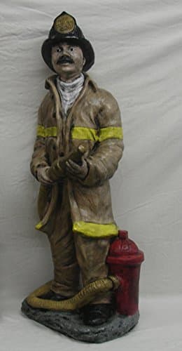33" Tall Fireman Concrete Statue in Detail Painted Finish