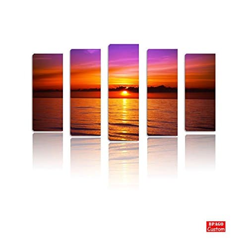 BPAGO Sunrise Wall Canvas Art Pictures Forest on Canvas Paintings 5 Panels Ready to Hang for Living Decor (Red Sunset 60x40inch)