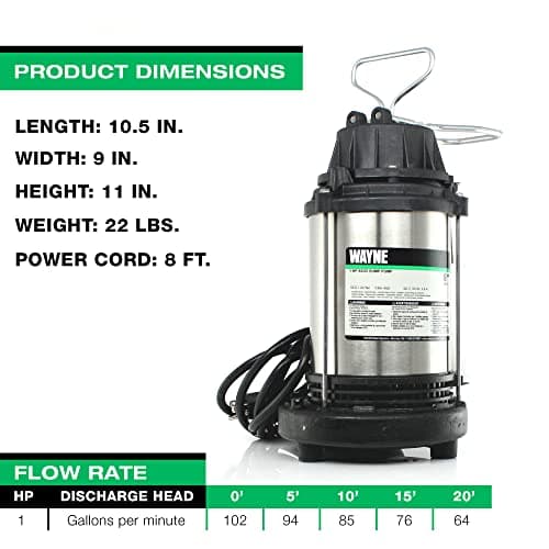 WAYNE CDU1000 1 HP Submersible Cast Iron and Stainless Steel Sump Pump with Integrated Vertical Float Switch